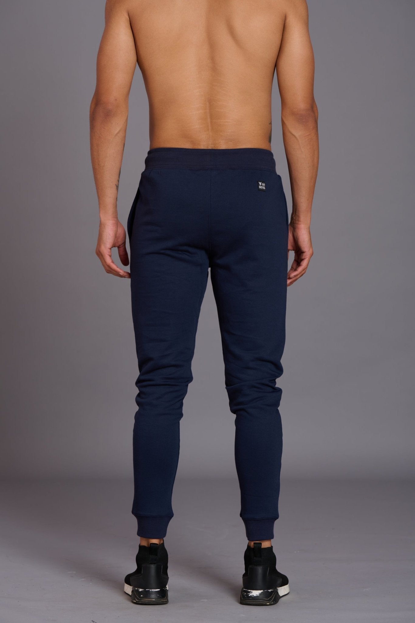 G/D Printed Navy Blue Cotton Joggers for Men - Go Devil