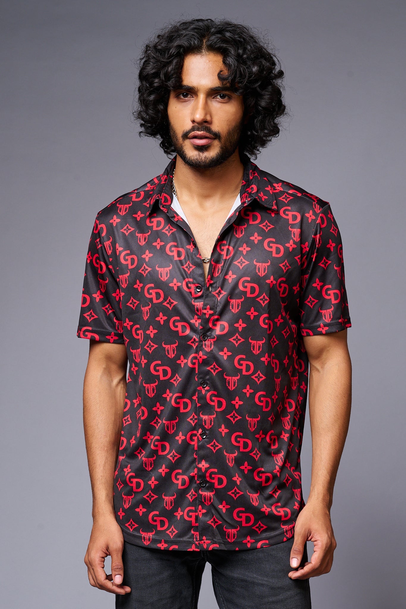 GD with Logo (in Red) Printed Black Shirt for Men - Go Devil