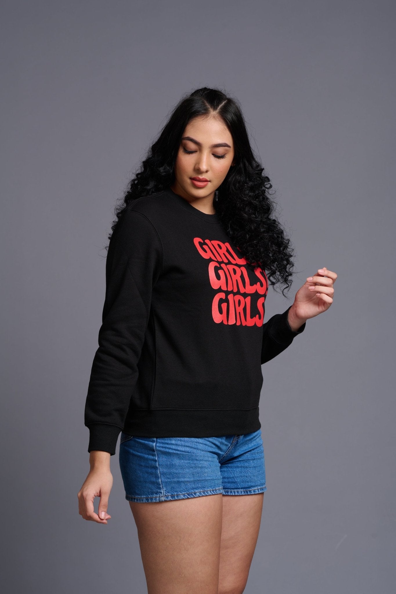 GIRLS! Printed Black Sweatshirt for Women - Go Devil
