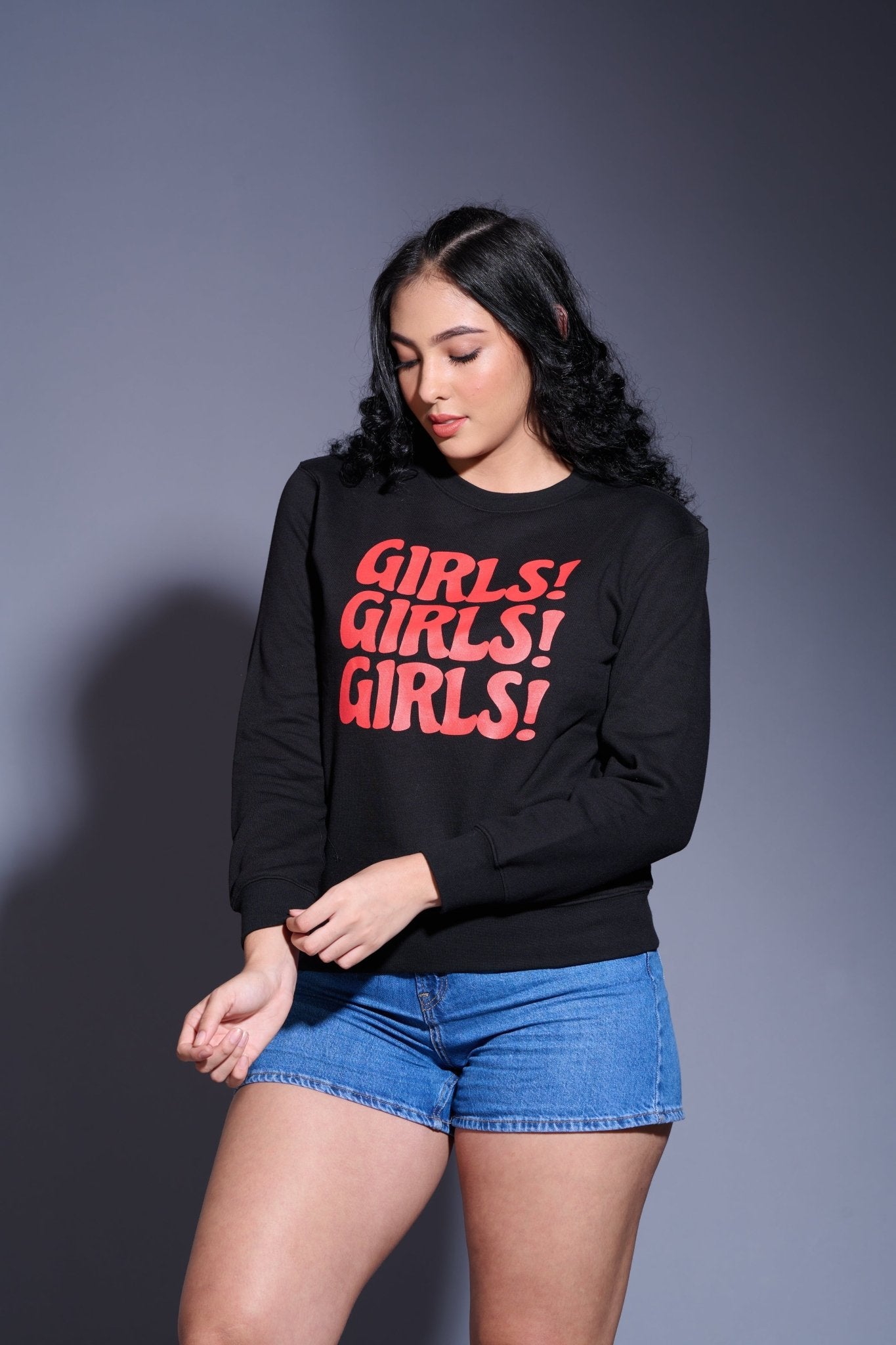 GIRLS! Printed Black Sweatshirt for Women - Go Devil