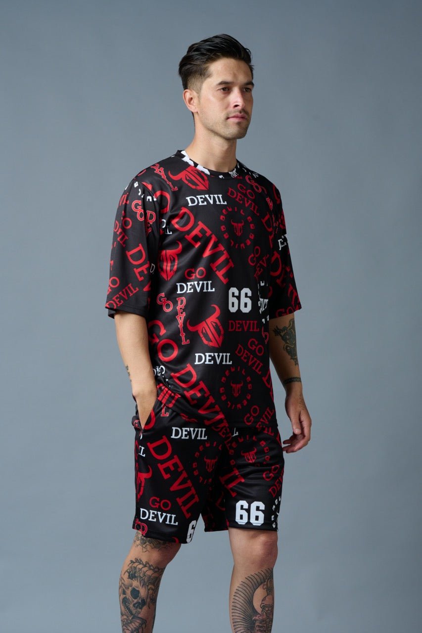 Go Devil 66 All over print (in Red) Black Polyester Co-ord Set for Men - Go Devil