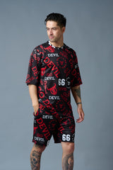 Go Devil 66 All over print (in Red) Black Polyester Co-ord Set for Men - Go Devil