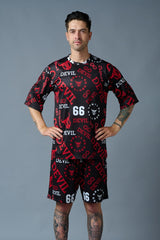 Go Devil 66 All over print (in Red) Black Polyester Co-ord Set for Men - Go Devil