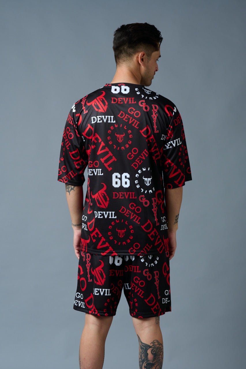 Go Devil 66 All over print (in Red) Black Polyester Co-ord Set for Men - Go Devil