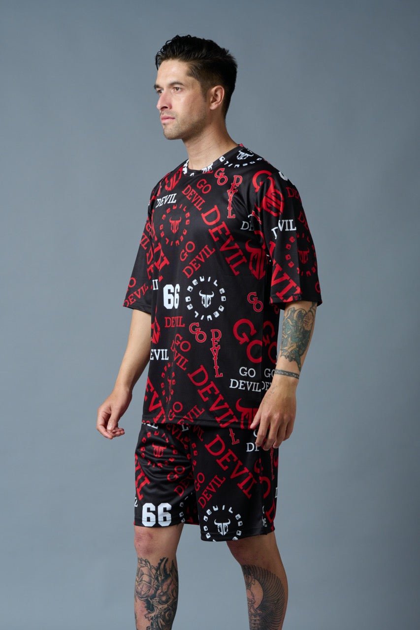 Go Devil 66 All over print (in Red) Black Polyester Co-ord Set for Men - Go Devil