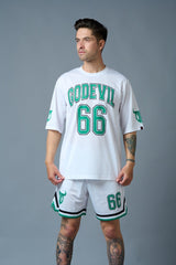 Go Devil 66 (in Green) Printed White Polyester Co-ord Set for Men - Go Devil