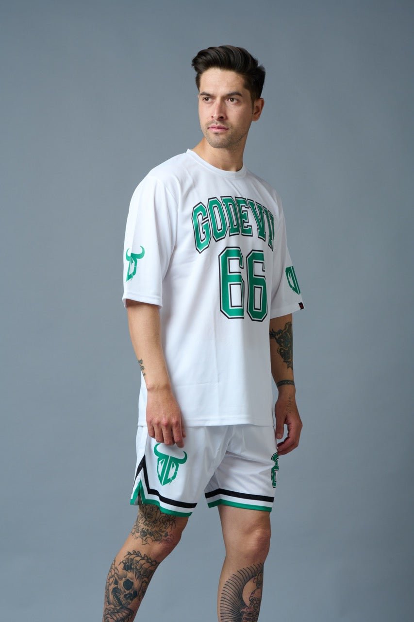 Go Devil 66 (in Green) Printed White Polyester Co-ord Set for Men - Go Devil