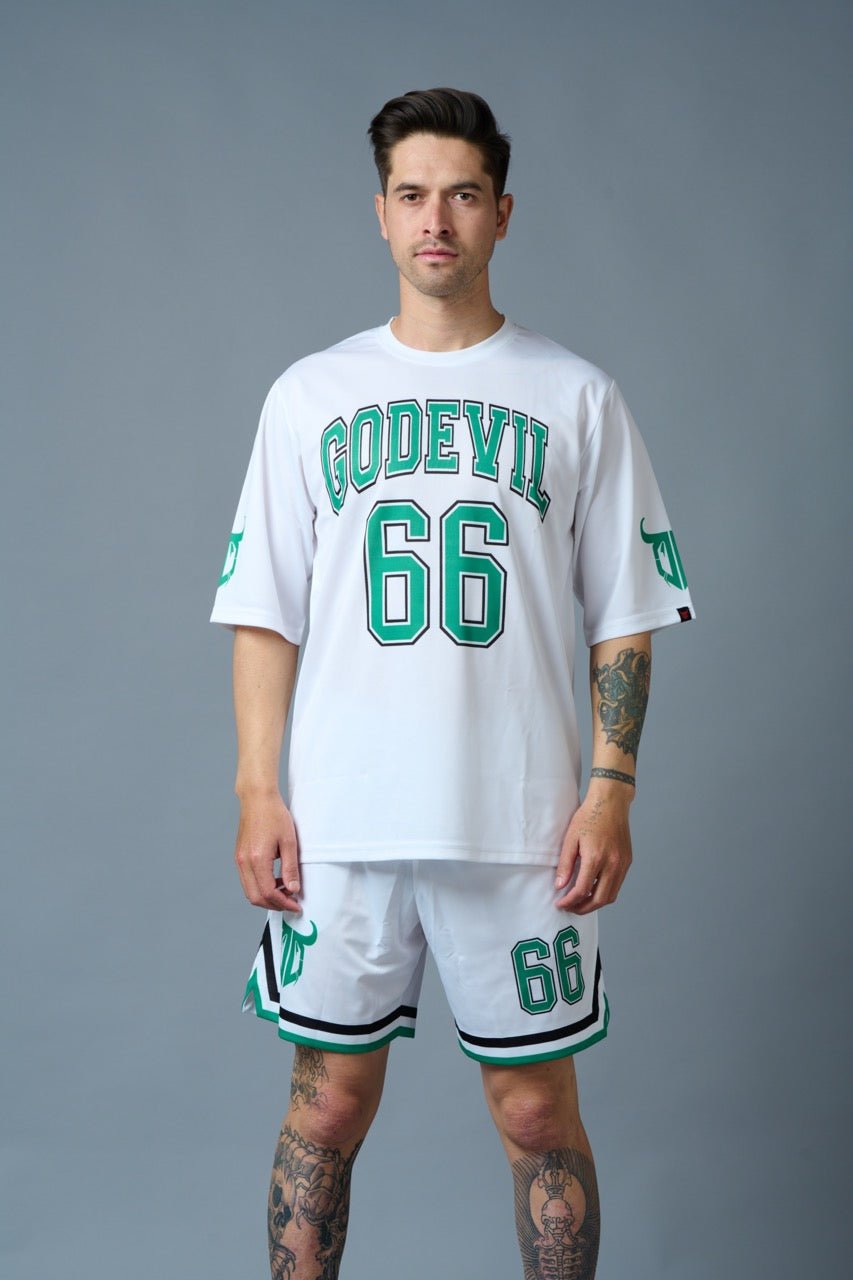 Go Devil 66 (in Green) Printed White Polyester Co-ord Set for Men - Go Devil