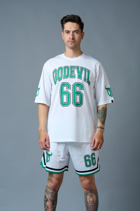 Go Devil 66 (in Green) Printed White Polyester Co-ord Set for Men - Go Devil 853