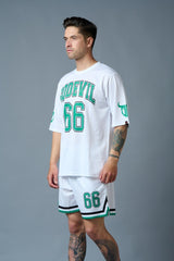 Go Devil 66 (in Green) Printed White Polyester Co-ord Set for Men - Go Devil