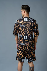 Go Devil 66 (in Musturd) All over Printed Black Polyester Co-ord Set for Men - Go Devil