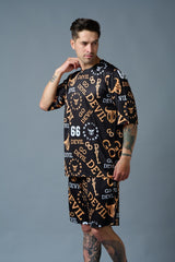 Go Devil 66 (in Musturd) All over Printed Black Polyester Co-ord Set for Men - Go Devil