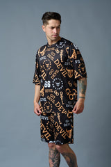 Go Devil 66 (in Musturd) All over Printed Black Polyester Co-ord Set for Men - Go Devil