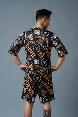 Go Devil 66 (in Musturd) All over Printed Black Polyester Co-ord Set for Men - Go Devil