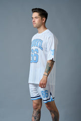 Go Devil 66 (in Sky Blue) Printed Stripes White Polyester Co-ord Set for Men - Go Devil