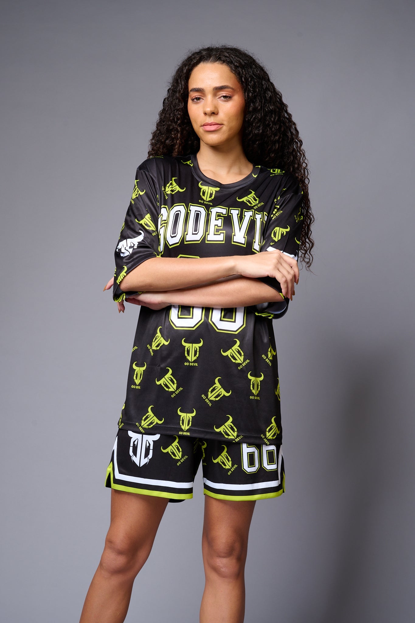 Go Devil 66 (in White) Printed Green & Black Co-ord Set for Women - Go Devil