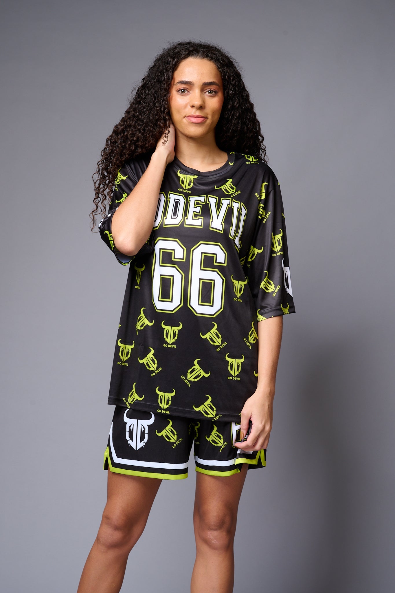 Go Devil 66 (in White) Printed Green & Black Co-ord Set for Women - Go Devil