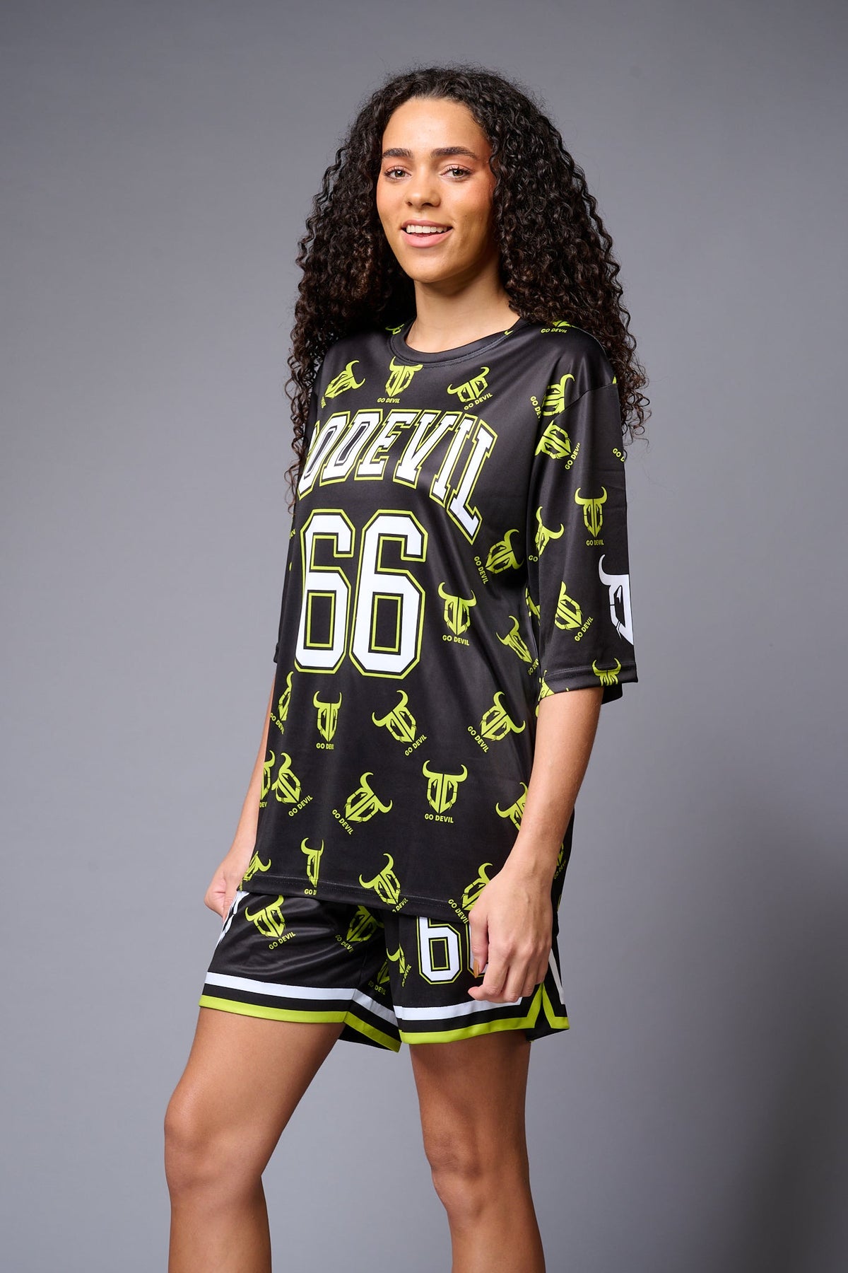 Go Devil 66 (in White) Printed Green & Black Co-ord Set for Women - Go Devil