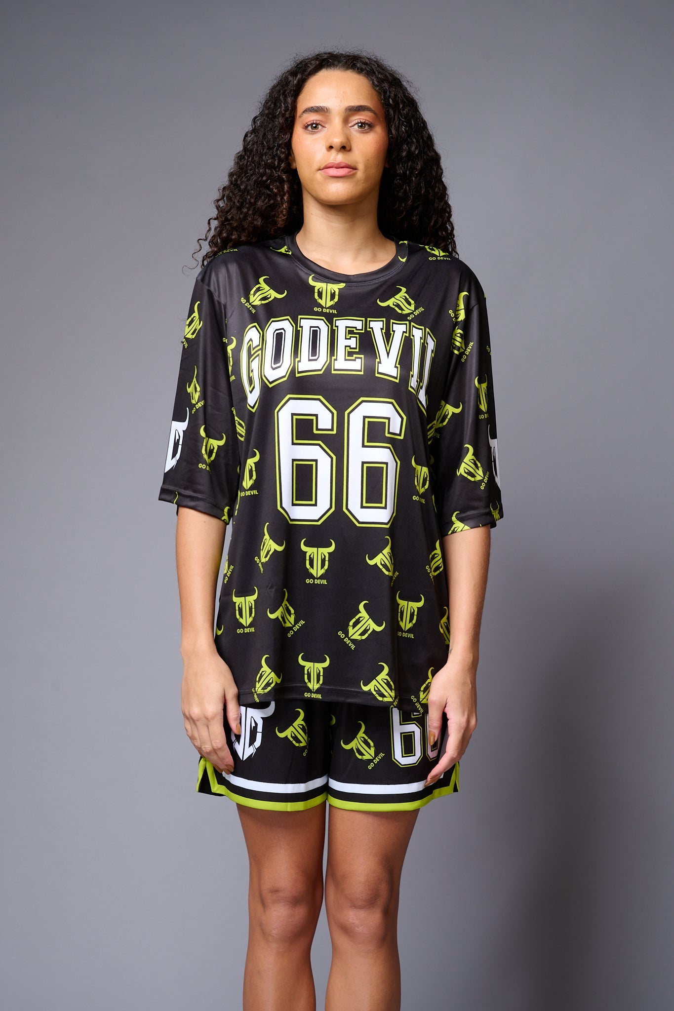 Go Devil 66 (in White) Printed Green & Black Co-ord Set for Women - Go Devil