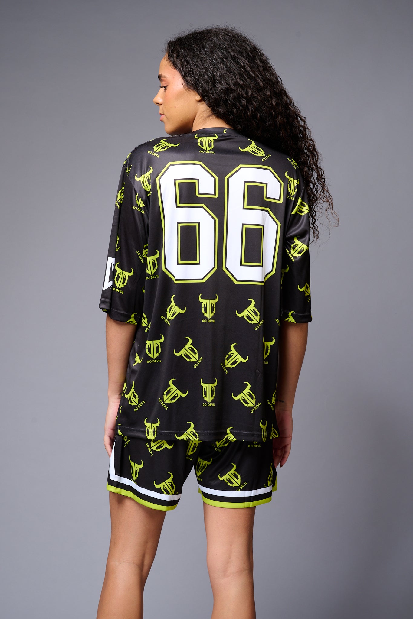 Go Devil 66 (in White) Printed Green & Black Co-ord Set for Women - Go Devil