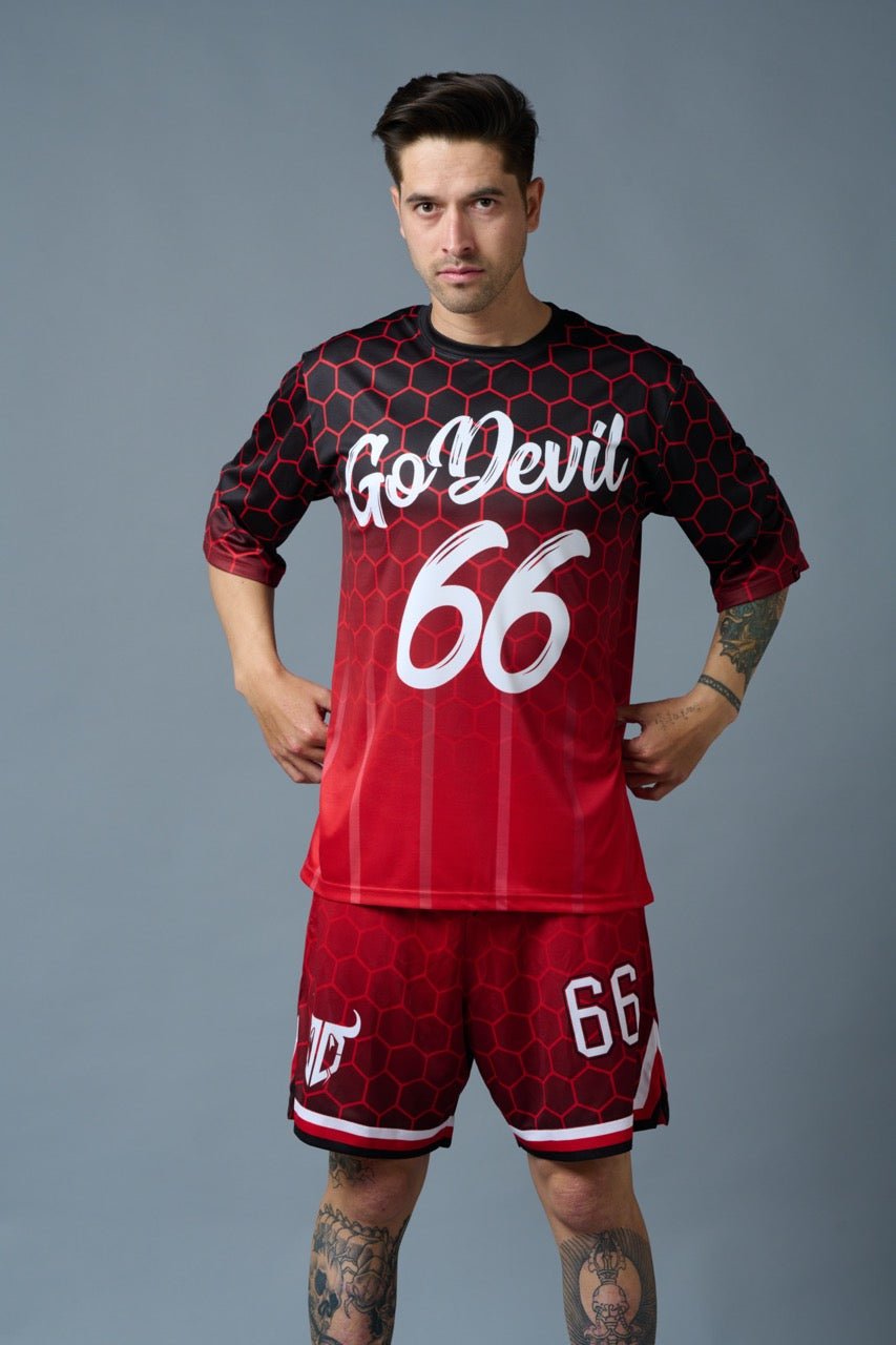 Go Devil 66 (in White) Printed Polyester Red Gradient Co-ord Set for Men - Go Devil