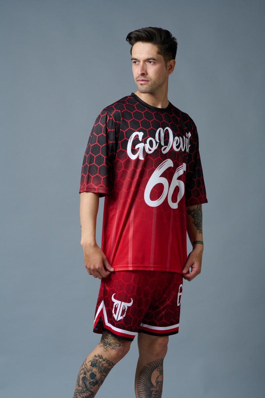 Go Devil 66 (in White) Printed Polyester Red Gradient Co-ord Set for Men - Go Devil