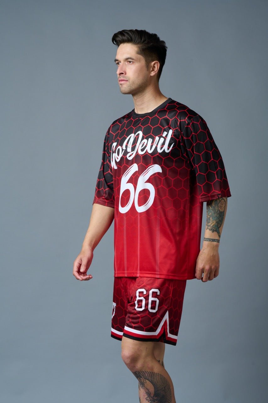 Go Devil 66 (in White) Printed Polyester Red Gradient Co-ord Set for Men - Go Devil