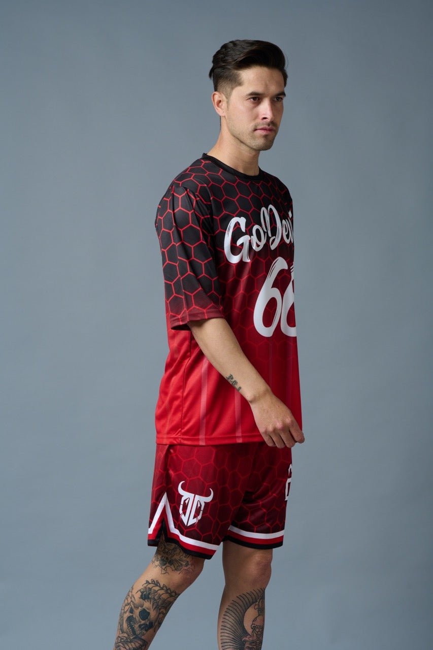 Go Devil 66 (in White) Printed Polyester Red Gradient Co-ord Set for Men - Go Devil