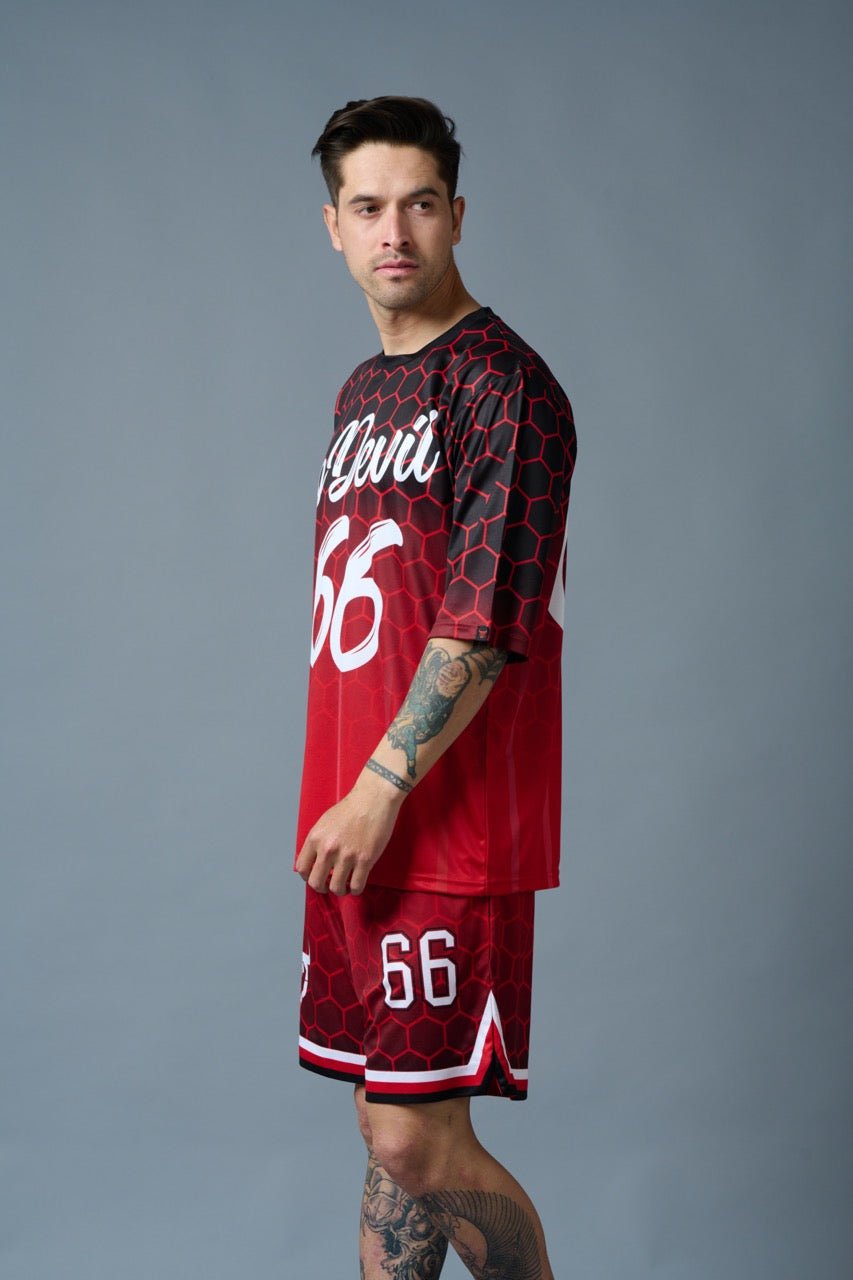 Go Devil 66 (in White) Printed Polyester Red Gradient Co-ord Set for Men - Go Devil