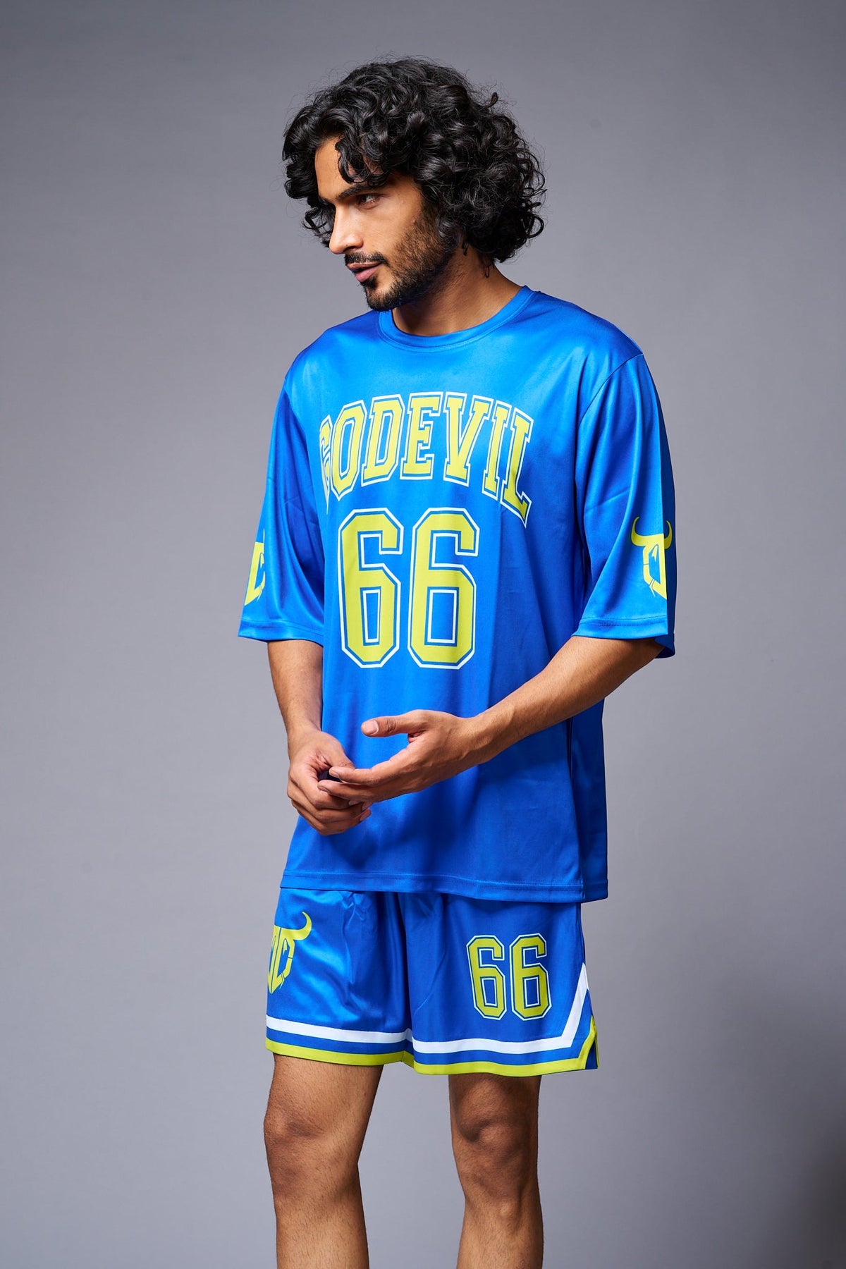 Go Devil 66 (in Yellow) Printed Blue Co-ord Set for Men - Go Devil