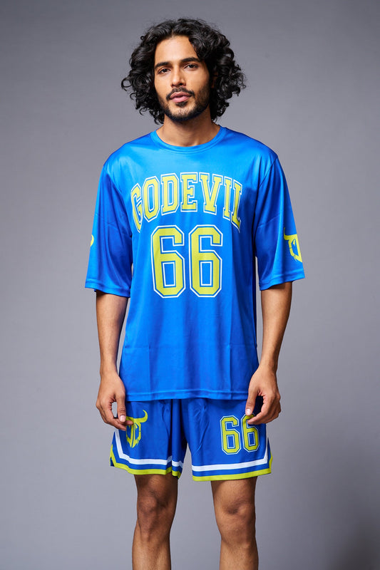 Go Devil 66 (in Yellow) Printed Blue Co-ord Set for Men - Go Devil 1365