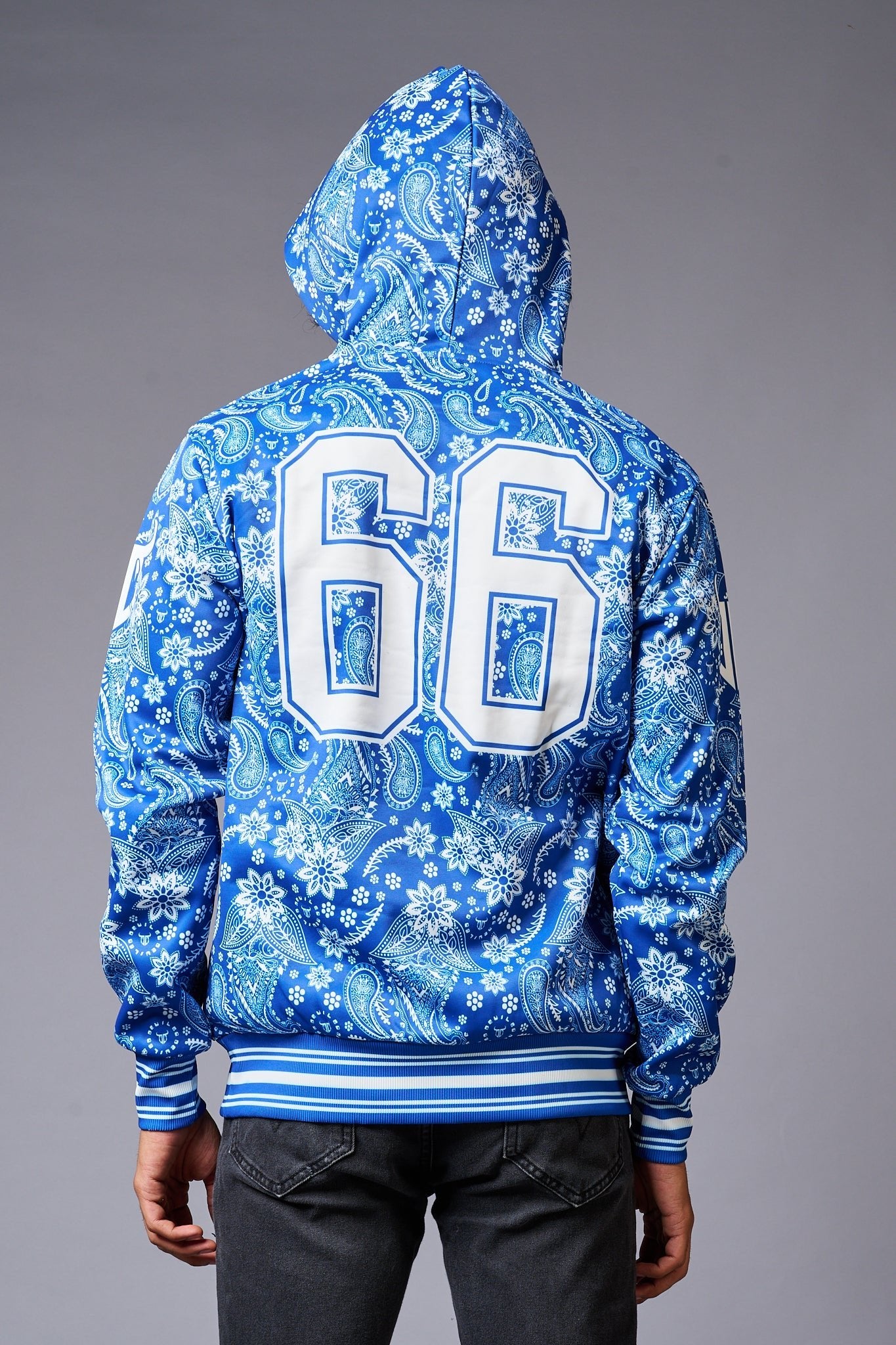 Go Devil 66 Paisely Design Printed Blue Hoodie for Men - Go Devil