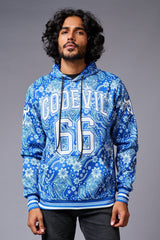 Go Devil 66 Paisely Design Printed Blue Hoodie for Men - Go Devil