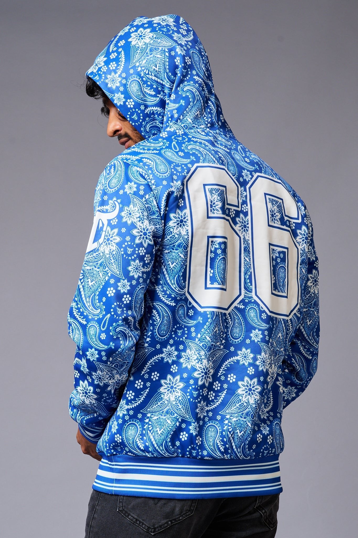 Go Devil 66 Paisely Design Printed Blue Hoodie for Men - Go Devil