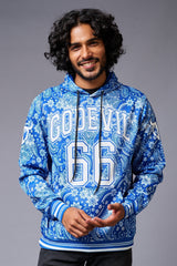 Go Devil 66 Paisely Design Printed Blue Hoodie for Men - Go Devil