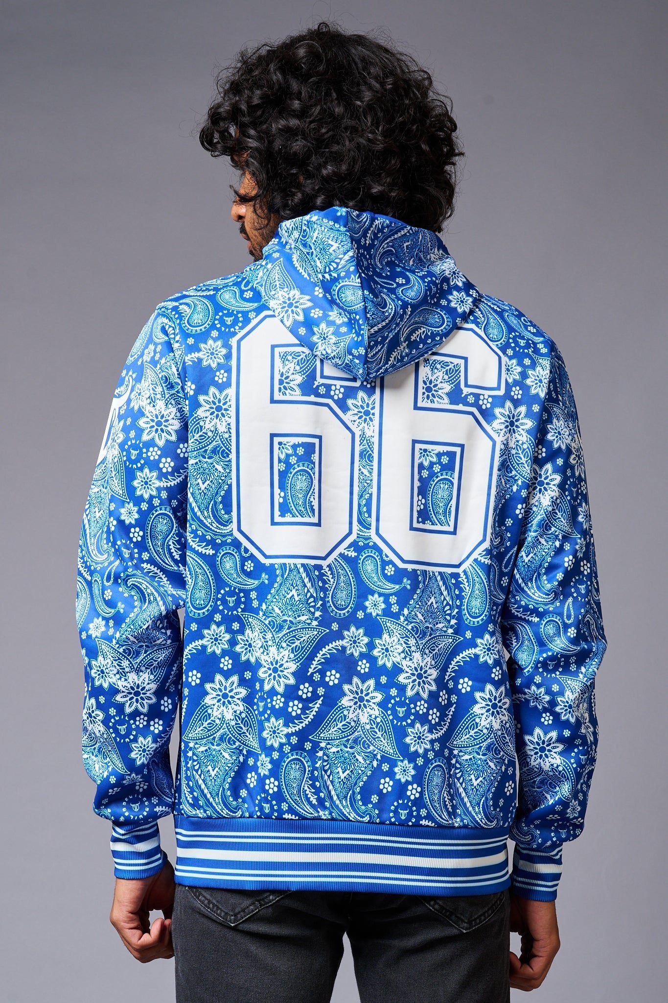 Go Devil 66 Paisely Design Printed Blue Hoodie for Men - Go Devil