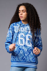 Go Devil 66 Paisely Design Printed Blue Hoodie for Women - Go Devil