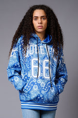 Go Devil 66 Paisely Design Printed Blue Hoodie for Women - Go Devil