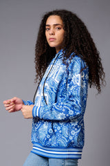 Go Devil 66 Paisely Design Printed Blue Hoodie for Women - Go Devil