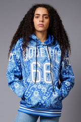 Go Devil 66 Paisely Design Printed Blue Hoodie for Women - Go Devil