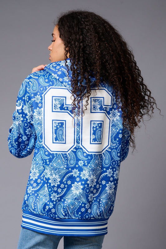 Go Devil 66 Paisely Design Printed Blue Hoodie for Women - Go Devil