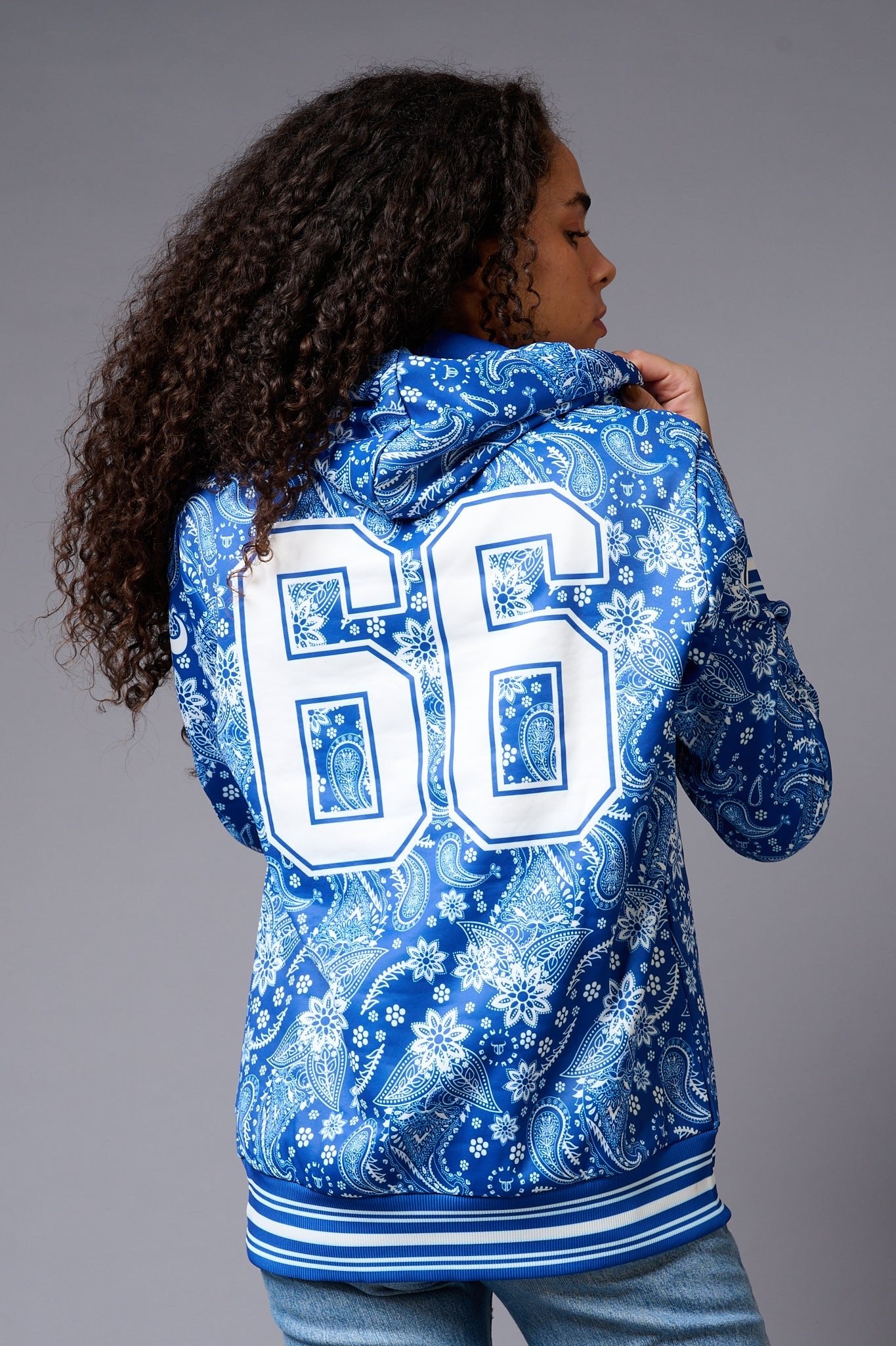 Go Devil 66 Paisely Design Printed Blue Hoodie for Women - Go Devil