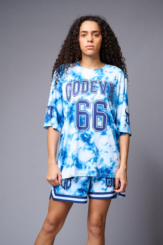 Go Devil 66 Printed Blue & White Tie Dye Co-ord Set for Women - Go Devil