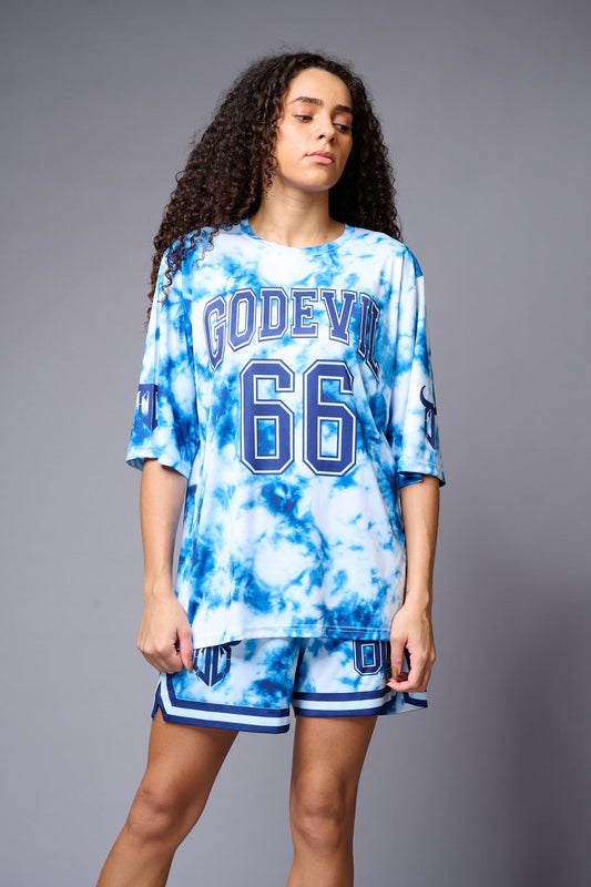 Go Devil 66 Printed Blue & White Tie Dye Co-ord Set for Women - Go Devil 1365