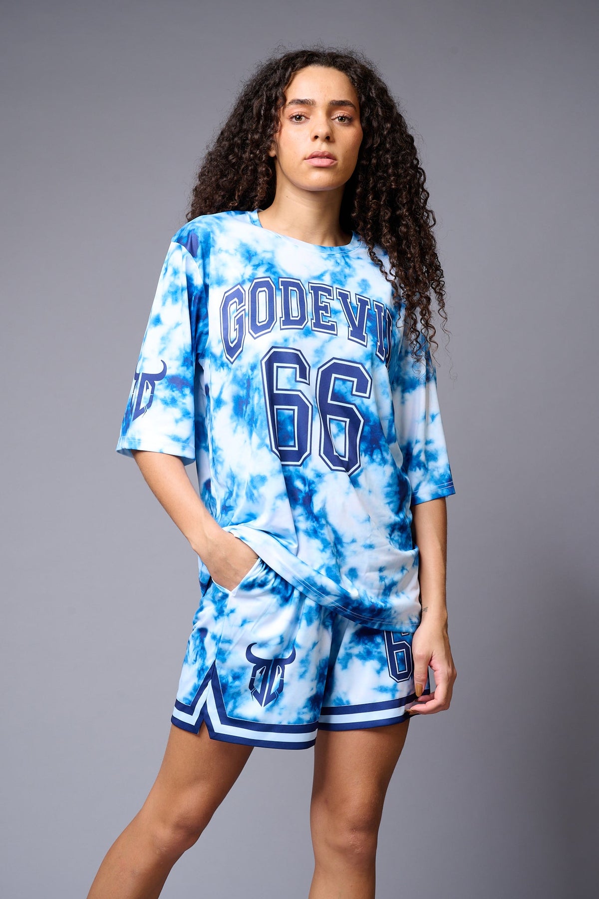 Go Devil 66 Printed Blue & White Tie Dye Co-ord Set for Women - Go Devil