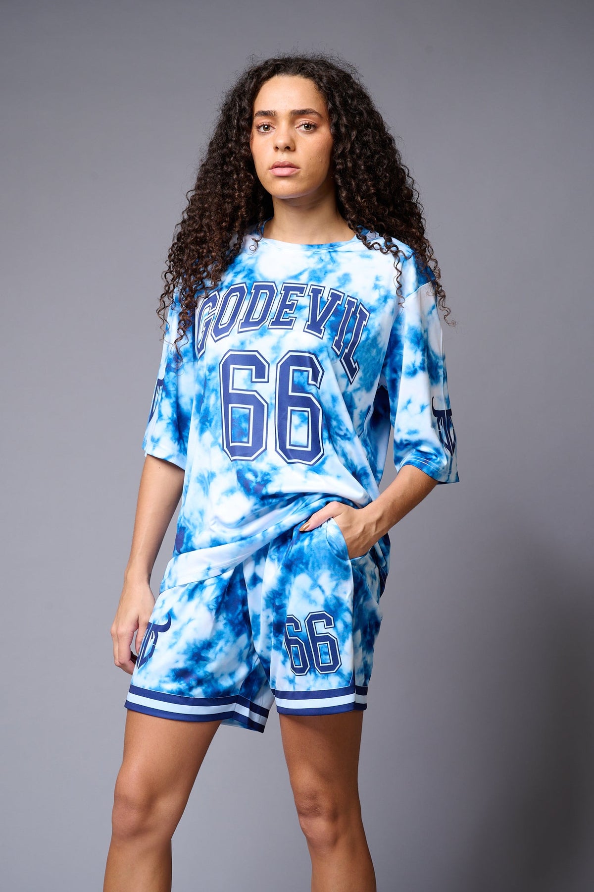 Go Devil 66 Printed Blue & White Tie Dye Co-ord Set for Women - Go Devil