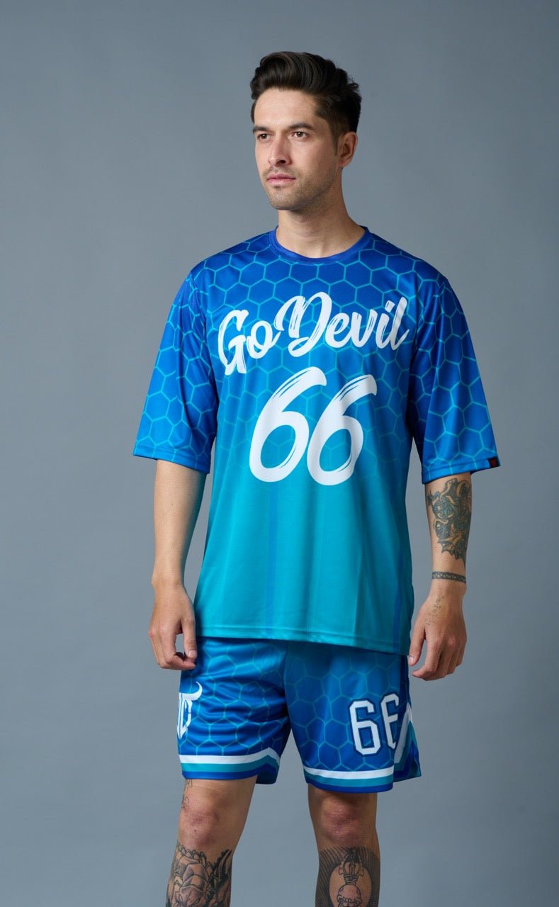 Go Devil 66 Printed Gradient Blue Printed Co-ord Set for Men - Go Devil