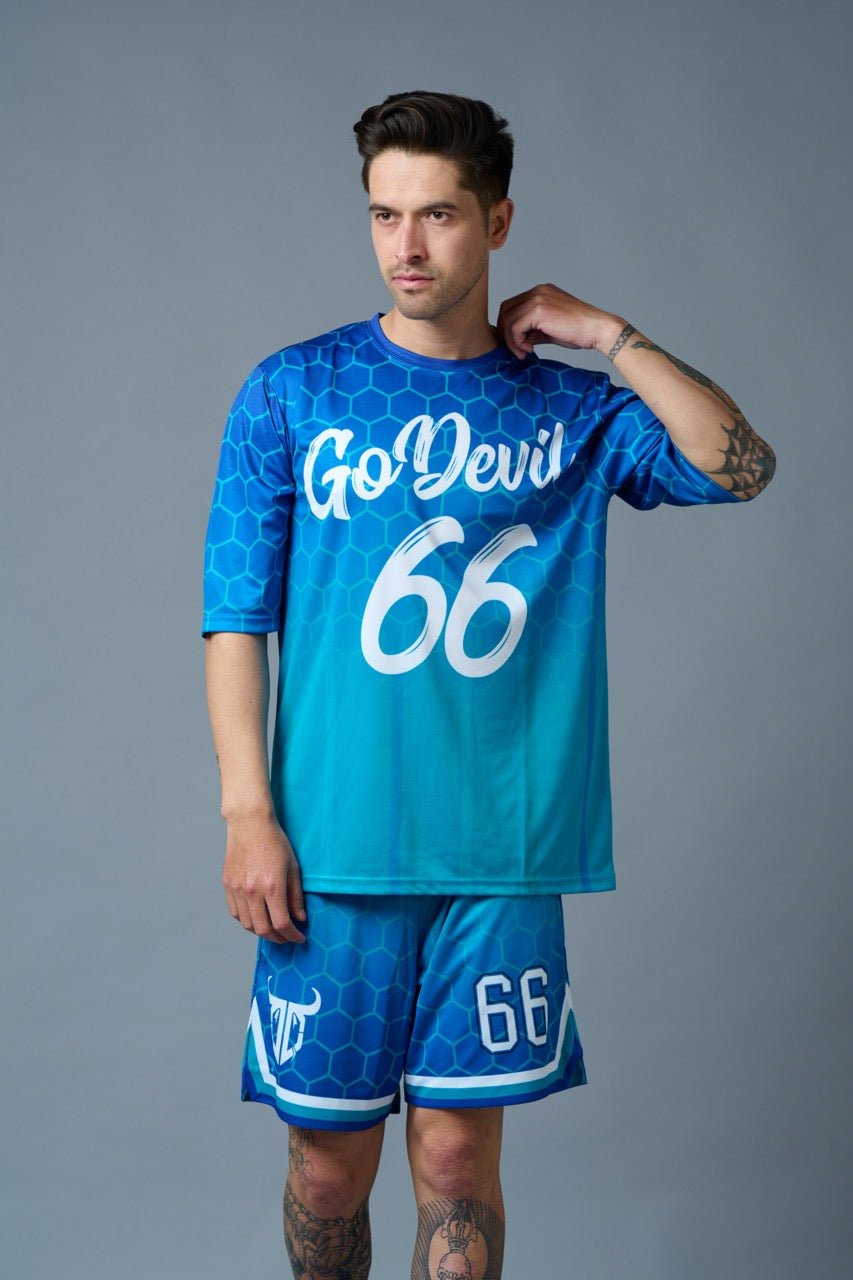 Go Devil 66 Printed Gradient Blue Printed Co-ord Set for Men - Go Devil