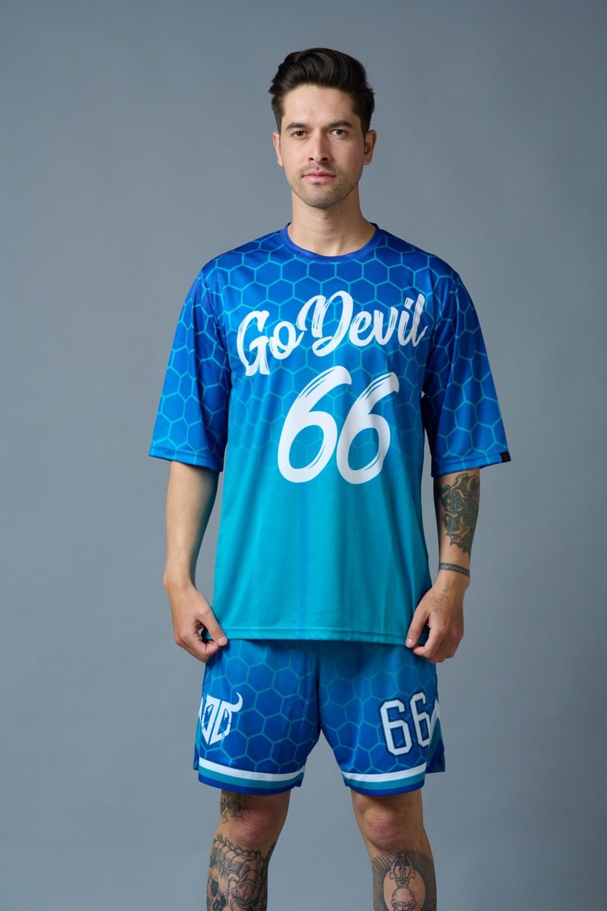 Go Devil 66 Printed Gradient Blue Printed Co-ord Set for Men - Go Devil