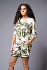 Go Devil 66 Printed Green & White Tie Dye Co-ord Set for Women - Go Devil